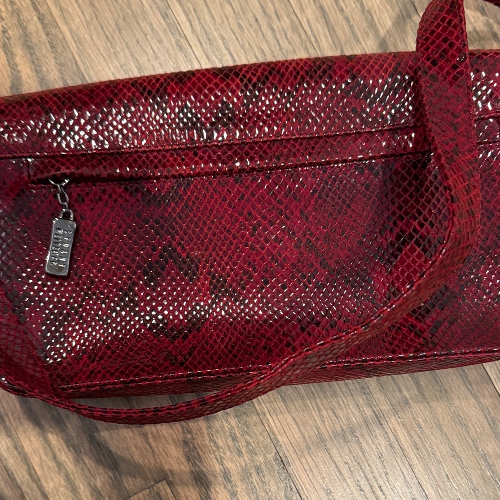 Stuart Weitzman Red Snakeskin Pattern Shoulder Bag - image 8